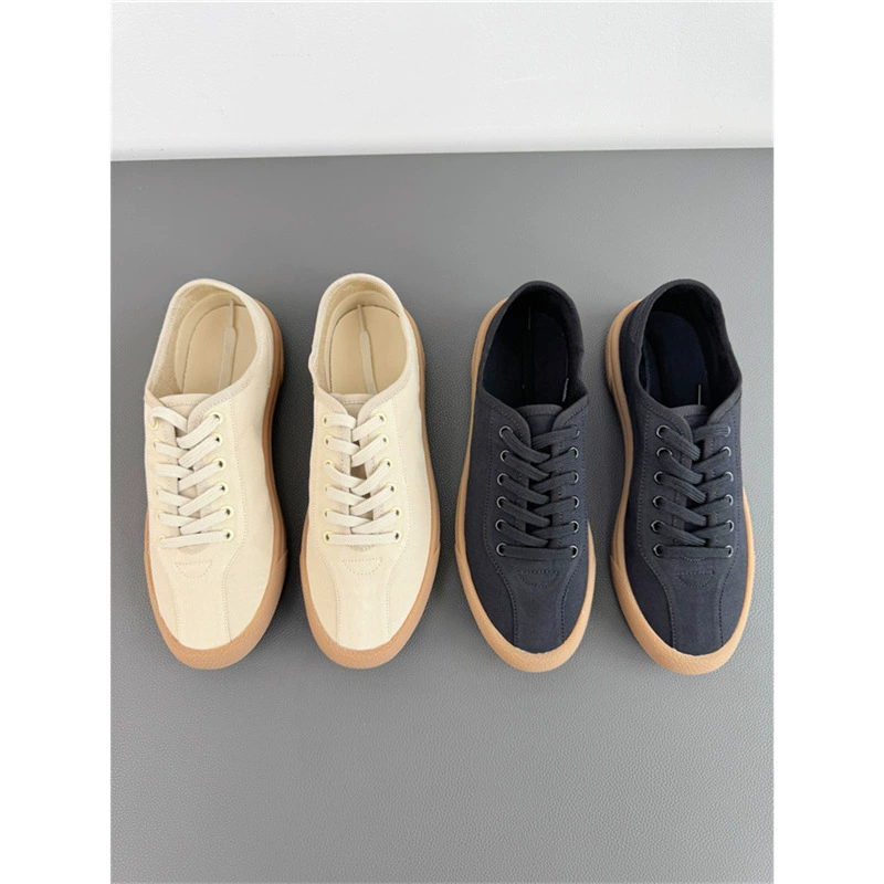 Новые модели 2025 года: оптовые неоформленные ретро-кеды из холста, повседневные туфли с круглым носком, плоские белые туфли с строчкой, универсальные.