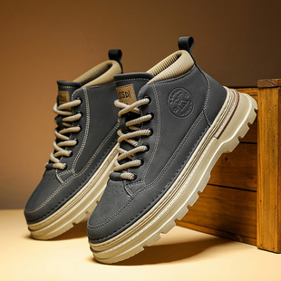 Men's Shoes Autumn New British Retro Mid-top Martin Boots Men's Casual Workwear Shoes Trendy Low-top Ankle Boots Leather Shoes