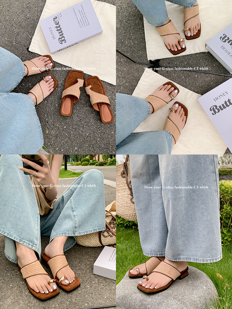 Dép sandal xỏ ngón nữ gót vuông mũi vuông phối màu thời trang — Kiểu dây buộc, Phong cách đơn giản chi tiết 10