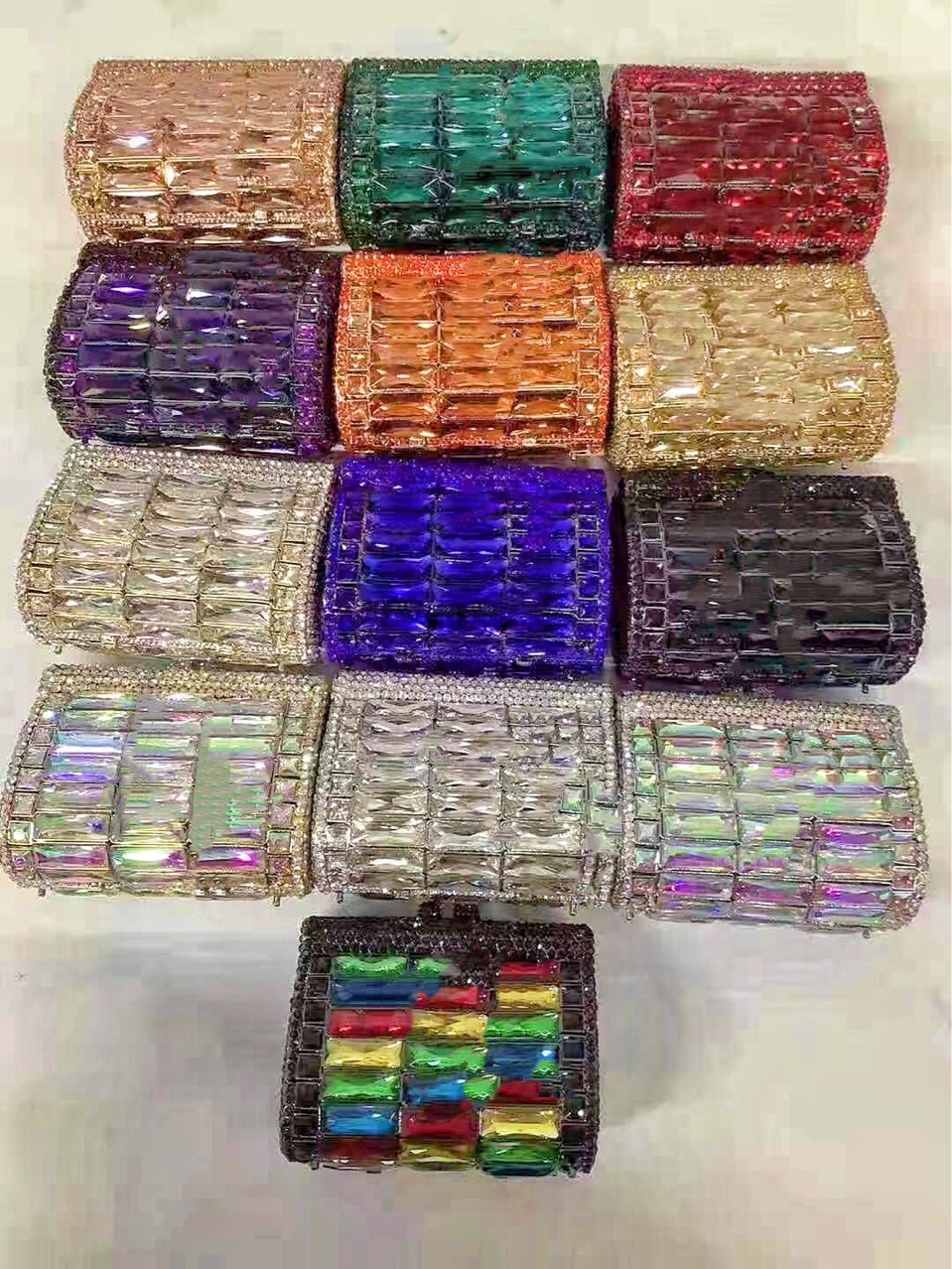 Túi clutch nữ đính đá rhinestone dạ hội cầm tay — Màu Sâm panh, Đế Vàng Kim Cương, Nền vàng kim cương trắng, Vàng kim AB chi tiết 4