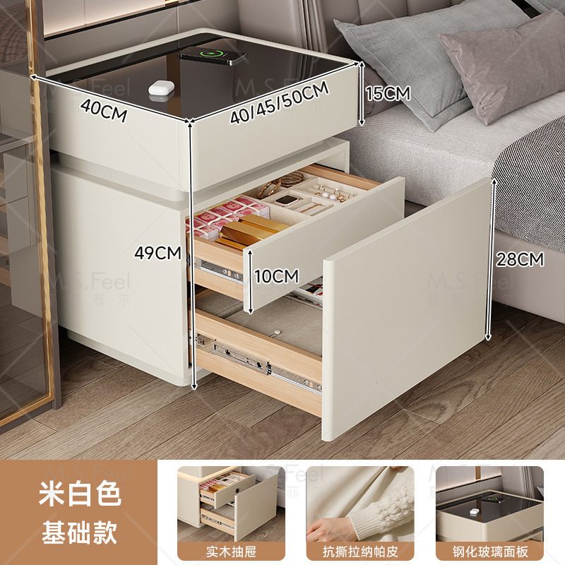 Smart bedside table2025 nuevo modelo simple de madera sólida con armario de almacenamiento oculto multifuncional con bloqueo de la cama