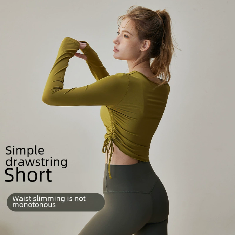 Demi-season yoga clothing, fitted sports long-sleeve for training for gym, 2023 collection, for running
