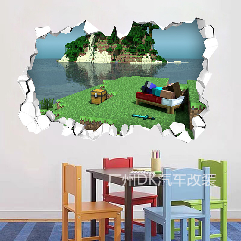 私の世界のマインクラフトrun away立体3d壁のステッカーは、悪役が鉱山の子供の部屋の装飾を掘ることにくっつきます。|undefined