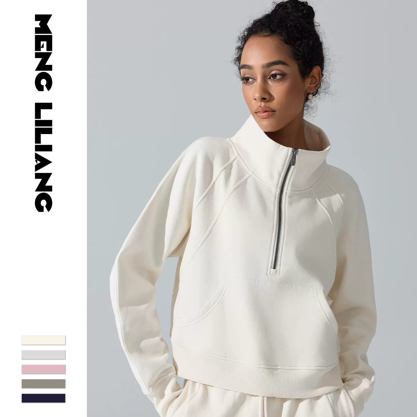 跨境半拉链高立领卫衣女宽松长袖上衣运动休闲加厚跑步健身外套女