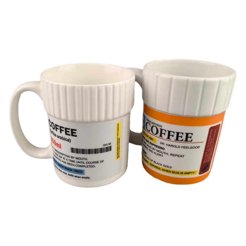 Estrictamente seleccionado de cerámica medicina puede taza de café medicina creativa taza transfronteriza medicina especial forma de botella taza patrón taza de agua