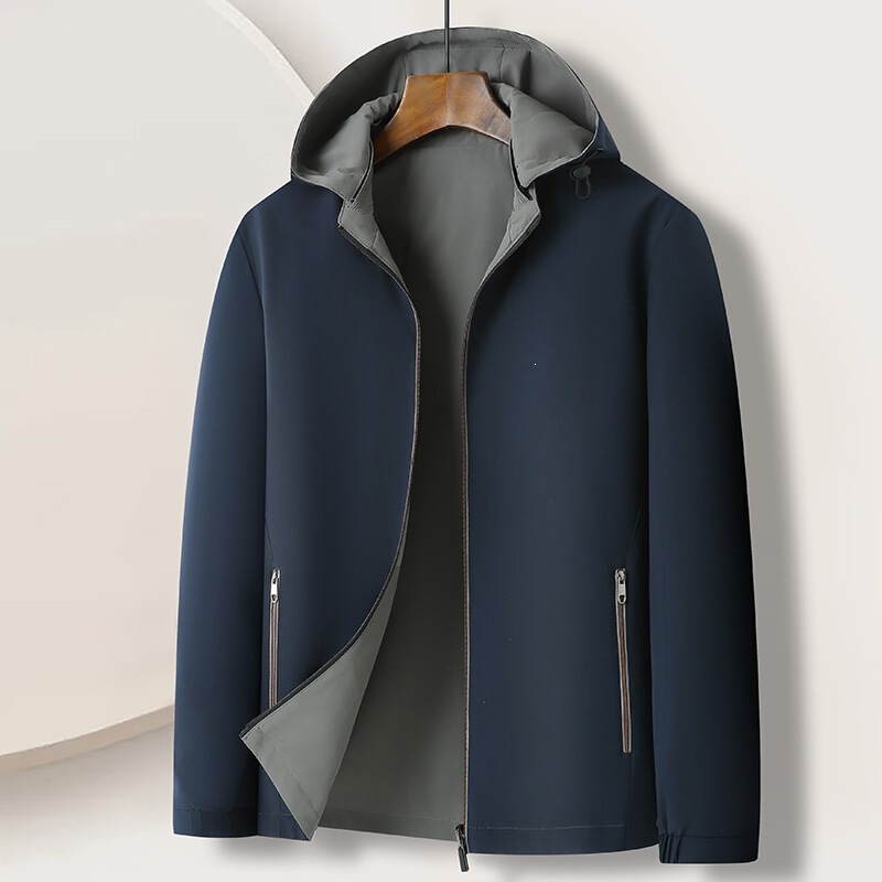 2026 new double-sided hat jacket with detachable hat for middle-aged men, business casual dad jacket