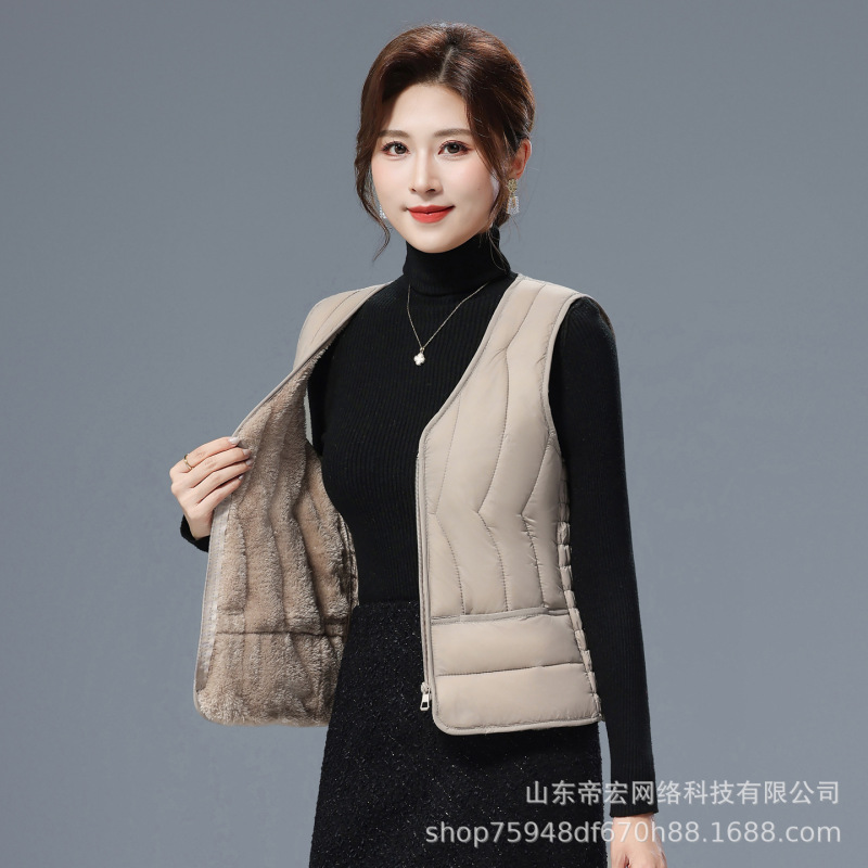 2025女士秋冬新款加绒棉马甲加厚大码中老年内穿保暖棉服马夹背心|undefined