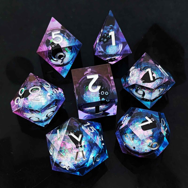 树脂贴猫流沙DND骰子跑团COC尖角树脂骰子液体核心龙与地下城TRPG|undefined