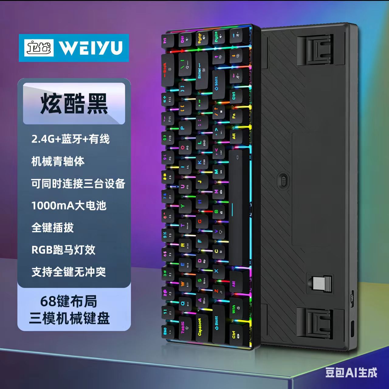Fábrica de envío 68 teclas inalámbricas bluetooth tres modos RGB teclado mecánico enchufe y extracción de computadora portátil juegos de deportes electrónicos image 3