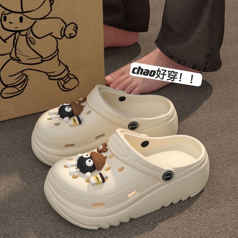 Thick-soled coal ball cartoon non-smelly non-loud all-match height-increasing non-slip outer-wearing hole shoes women's beach summer new style baotou