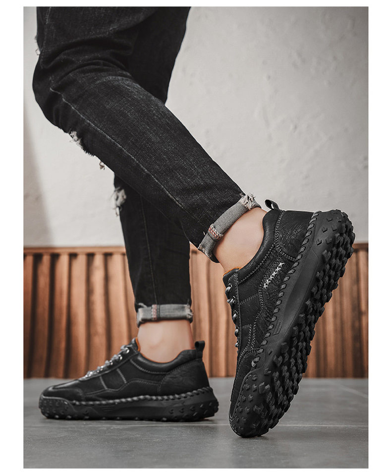 Giày lười nam da đế bằng khâu tay hở, giày slip-on cổ thấp ngoài trời cỡ lớn — 9893 nâu nhạt, 9893 nâu sẫm, 9893 đen chi tiết 11
