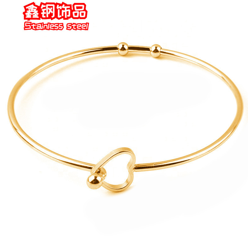 欧美跨境小众简约时尚不锈钢圆线手工爱心手镯钛钢不掉色开口手环