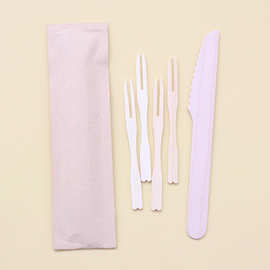 批发新品加厚竹制月饼刀叉套装木刀竹叉一次性牛皮纸袋装甜品刀叉