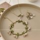 White Lily orchid earrings + bracelet + necklace ~ Super fairy forest spring new earring ear clip girl clavicle chain