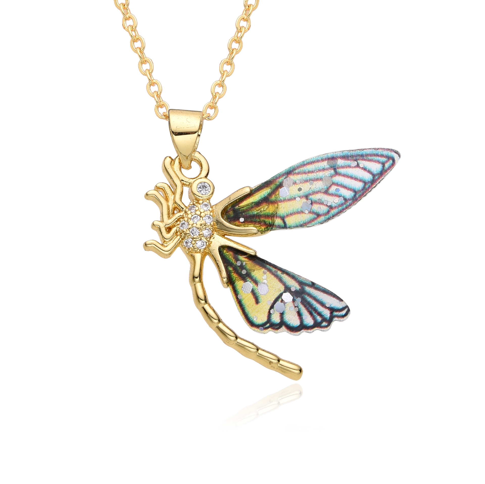 Wholesale IG Style Sweet Dragonfly Copper Inlay Zircon Pendant Necklace display picture 7