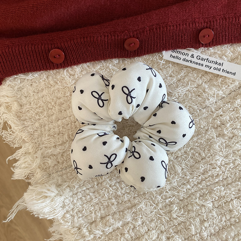 #검은색 리본 도트무늬 머리끈 10cm 6개