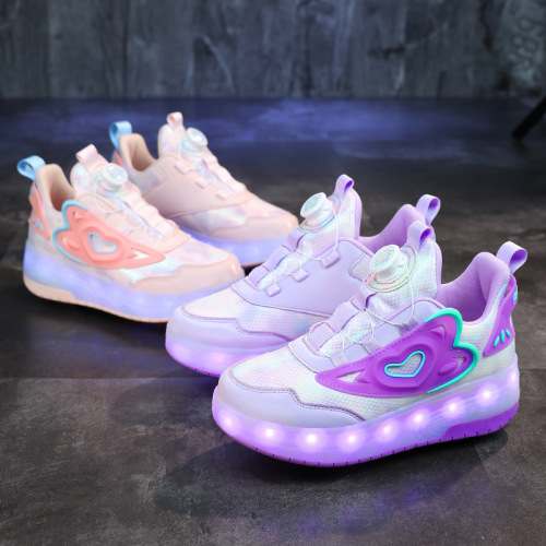Children's Dual-Wheel Running Shoes with Flashing Lights, Skate Shoes for Girls and Boys, Sports Roller Skates for Students, New Trend Running Shoes