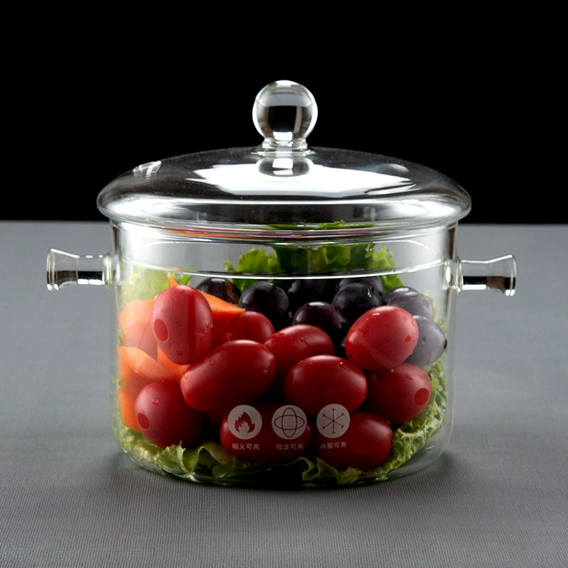 White double -ear soup pot glass double -ear soup pot porridge boiled water pot Minghuo household transparent glass double ear pot