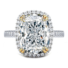 10克拉莫桑钻10x14长肥方枕形大钻戒925银戒指女欧美宴会高端珠宝