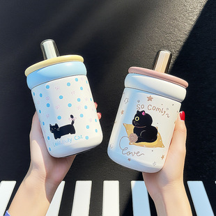 316 Stainless Steel Children's Straw Thermos Double Drink Cup Year of the Dragon Gift Cup Engravable Water Cup Women's Kettle