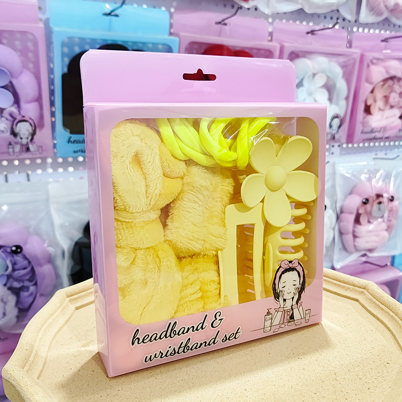 Amazonクロスボーダー洗颜リストバンドヘアバンドセットカチューシャ髪クリップ髪ひもヘアリング洗颜洗面洗颜ギフトボックス