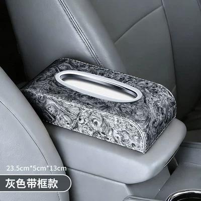 Tissue Holder for Car Dashboard, Car tissue box/set - wood-grain-model-gray-with-steel-frame