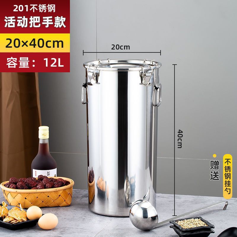 ステンレス製のバケツ、ステンレス製の厚みのある密閉バケツ、宅配用のバケツ、ご飯バケツ、スープバケツ、密閉米バケツ、水を運ぶための油バケツ。|undefined