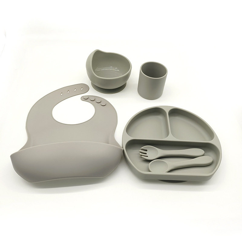 Complemento alimenticio transfronterizo para niños, plato de silicona, plato de suplemento alimenticio para bebés, plato de comida sonriente de seis piezas, vajilla para alimentación maternoinfantil al por mayor