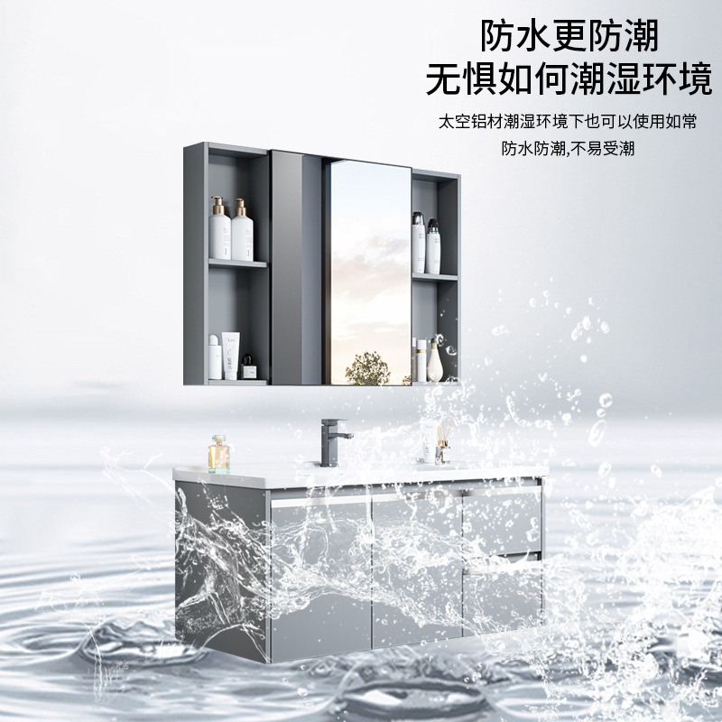 gabinete de baño de aluminio espacio integrado combinación de lavabo cerámico hotel lavabo gabinete lavabo espejo gabinete lavabo piscina