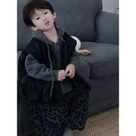 儿童秋季套装2025男童新款韩版百搭坎肩外穿马甲豹纹休闲裤两件套