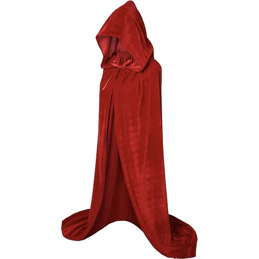 Capa de Halloween Capa de adultos Vampiro Disfraz de brujo Demonio Disfraz de Muerte Sombrado Capa de terciopelo Rojo