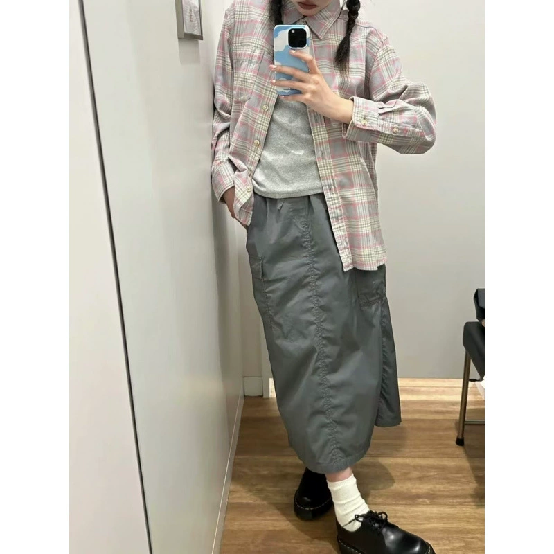 Корейская сладкая розовая клетчатая рубашка женская свободная повседневная рубашка с длинными рукавами топ кардиган внутри и снаружи