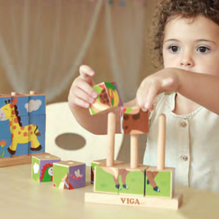 Viga Four-Sided Puzzle Building Blocks String Farm Animal Wooden Cartoon Kindergarten Game Early Education Game Children's Toy