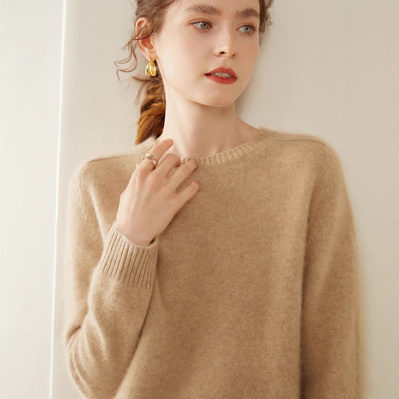 Round Neck Double-Strand Thickened Cashmere Sweater with Saddle Shoulders, New Autumn and Winter Soft and Loose Knit Sweater for Women
