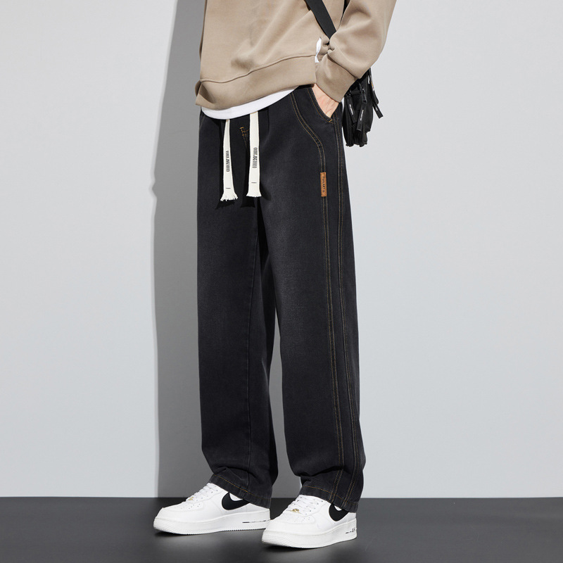 Jeans 2023 de los hombres con forro polar popular primavera y otoño rectos sueltos cintura ajustada pierna ancha casual pantalones largos Otoño e Invierno