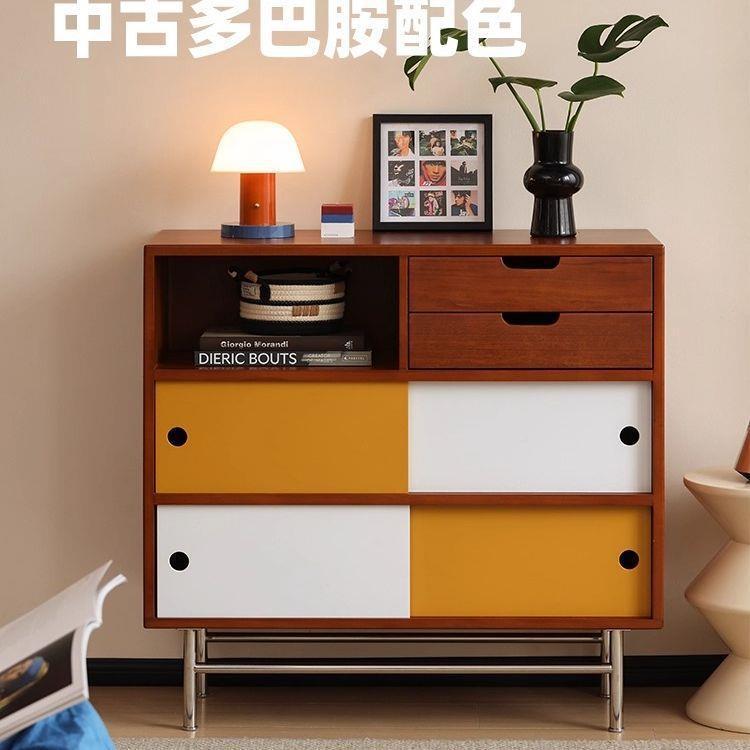 Medieval Solid Wood Sideboard Bedroom Drawer Cabinet Bookcase Sliding Door Color Matching Storage Cabinet Retro Living Room Storage Cabinet