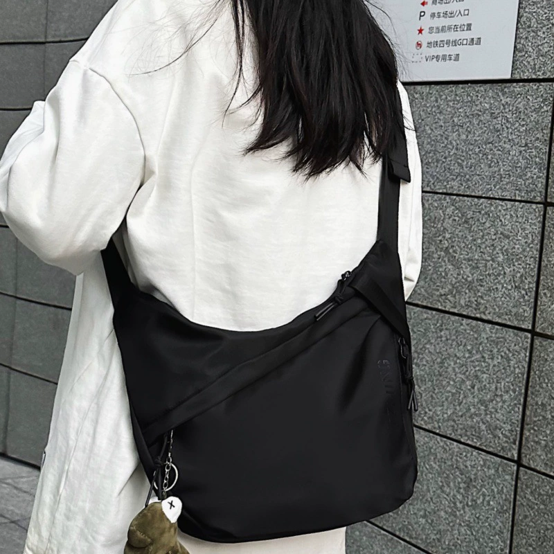 Capacious sports black shoulder bag, for students