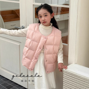 Girls' down Vest Parent-Child Outfit for Older Children, Boys' Thickened Autumn and Winter Vest, Round Neck, Loose Fit, 90% White Duck Down, Korean Style
