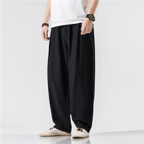 Pantalones de lino, pantalones de hombre, estilo chino, estilo fino de verano, algodón suelto, lino, pantalones harem de pierna ancha, pantalones casuales de hombre