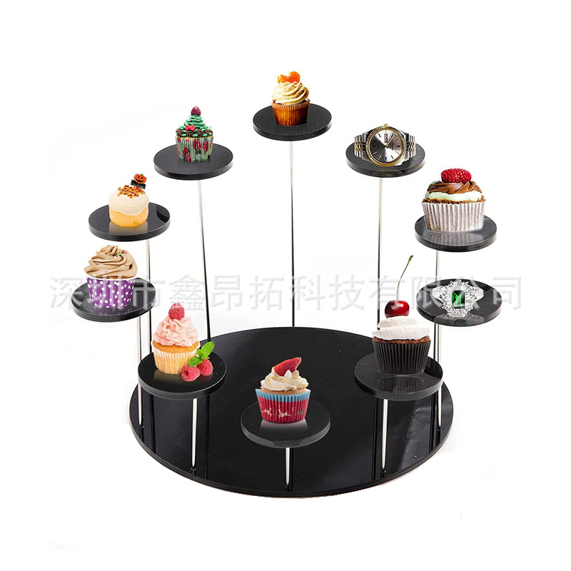 圆形10层黑色亚克力纸杯蛋糕展示架休闲婚礼装饰甜品台