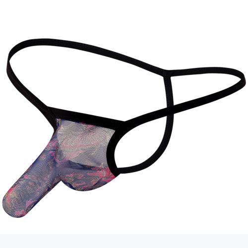 YUTATA elephant trunk sexy men's underwear, smooth and soft printed see-through mesh men's sexy thong B184