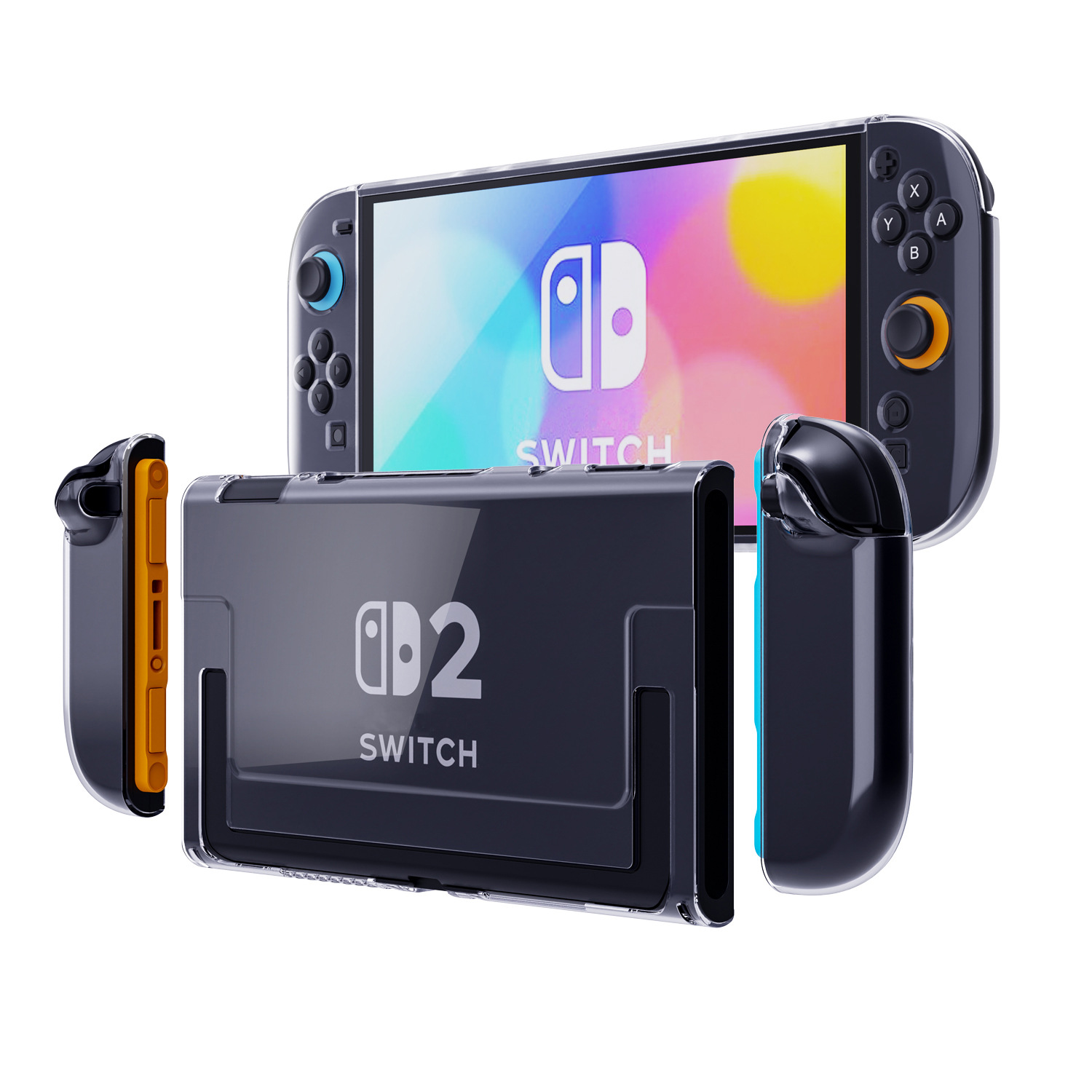 Funda protectora adecuada para Switch de segunda generación, cubierta protectora para consola NS, protección para el mango, funda transparente de cristal desmontable image 1