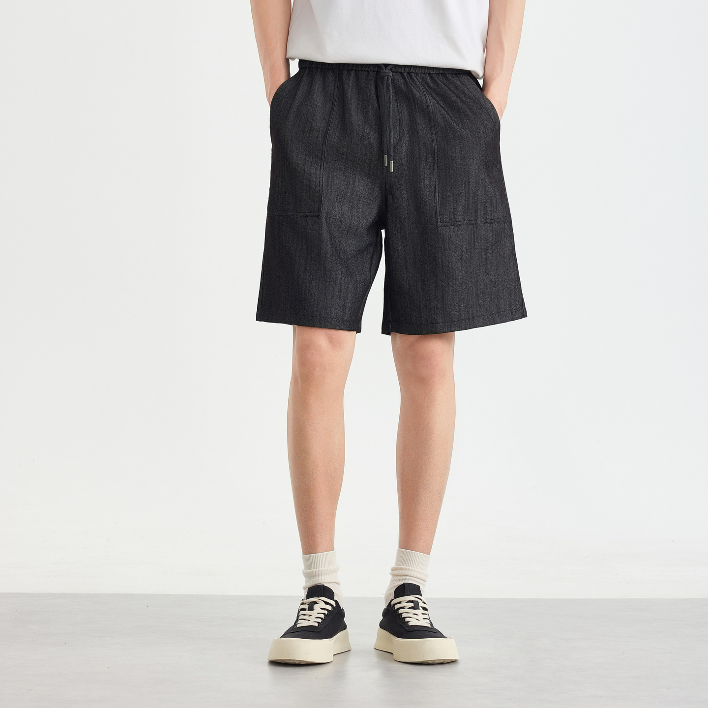 Quần short nam kaki cạp chun dáng 5 phân phong cách hiện đại — đen