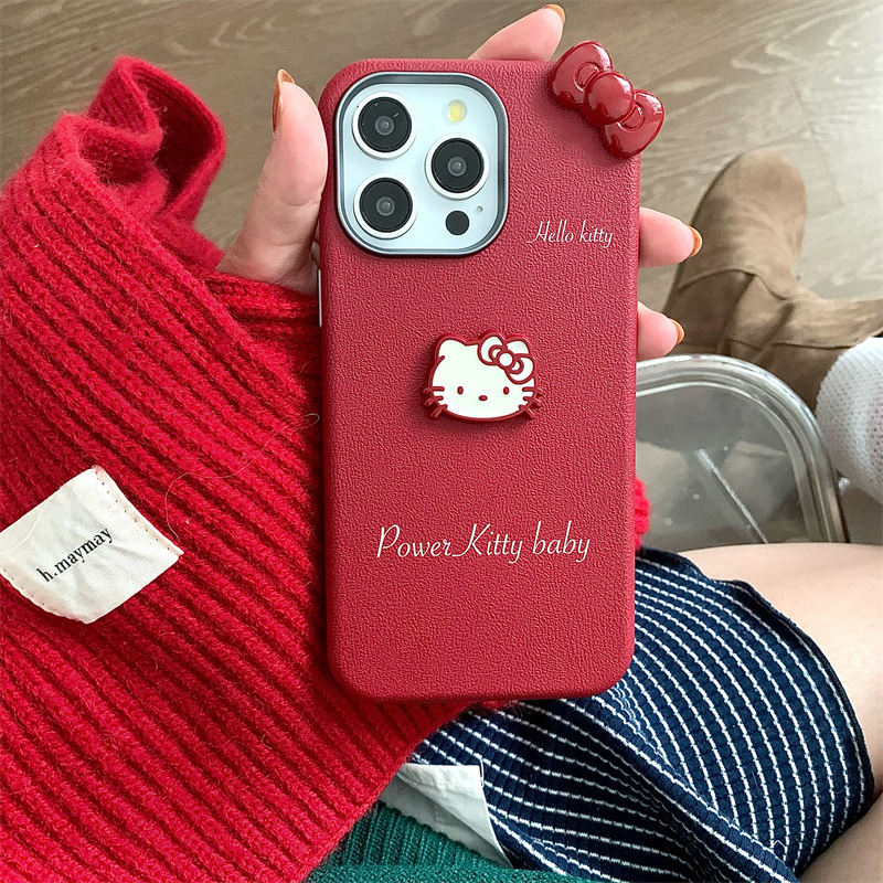 Girl ins rojo kt lazo para iPhone16 Apple 15ProMax/14 funda para teléfono 13 estéreo 15