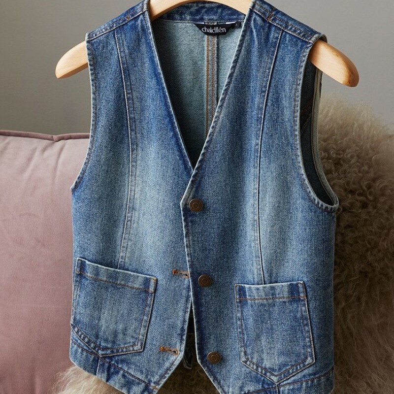 Fashion Denim Vest Women's New Slimming Gentle Comfortable Spring and Autumn Sleeveless All-match Elegant Design Sense Niche Trendy