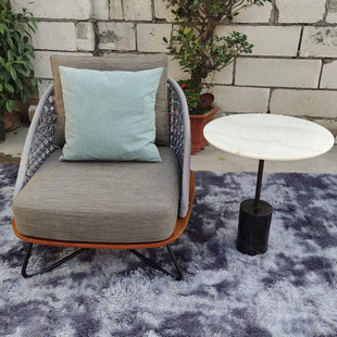 Teak Outdoor Sofa Open-Air Model Room Rattan Sofa Combination Leisure Garden Designer Style Rattan Rope Sofa