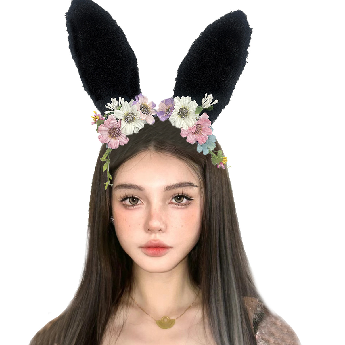 Diadema de encaje de celebridades de Internet Diadema de oreja de conejo negro Diadema de encaje de baile Diadema de fiesta de alta gama femenina al por mayor