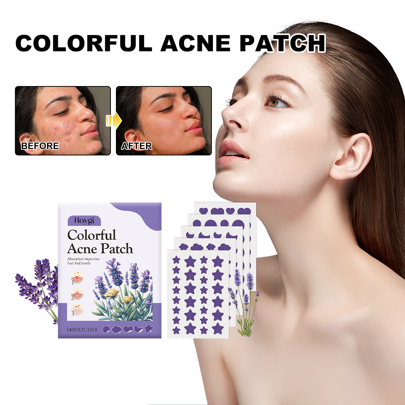 Hoygi Purple Skin Care Patch Gentle Care for Body Skin, Soft and Smooth Daily Care Patch