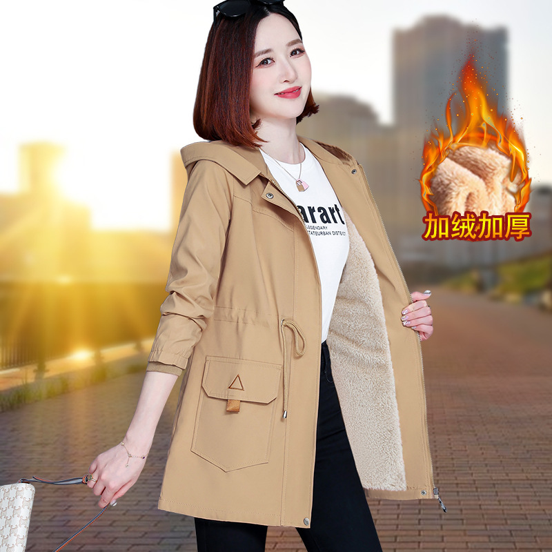 高档中长款风衣外套女冬季2024新款加绒加厚妈妈秋冬女士女装上衣