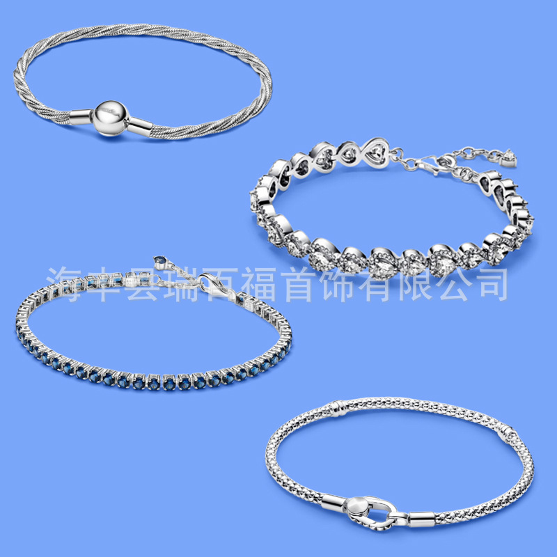 New Panjia Halo Heart Bracelet silver Articulated Heart-shaped Tennis Chain Adjustable Bracelet Cross-border Foreign Trade
